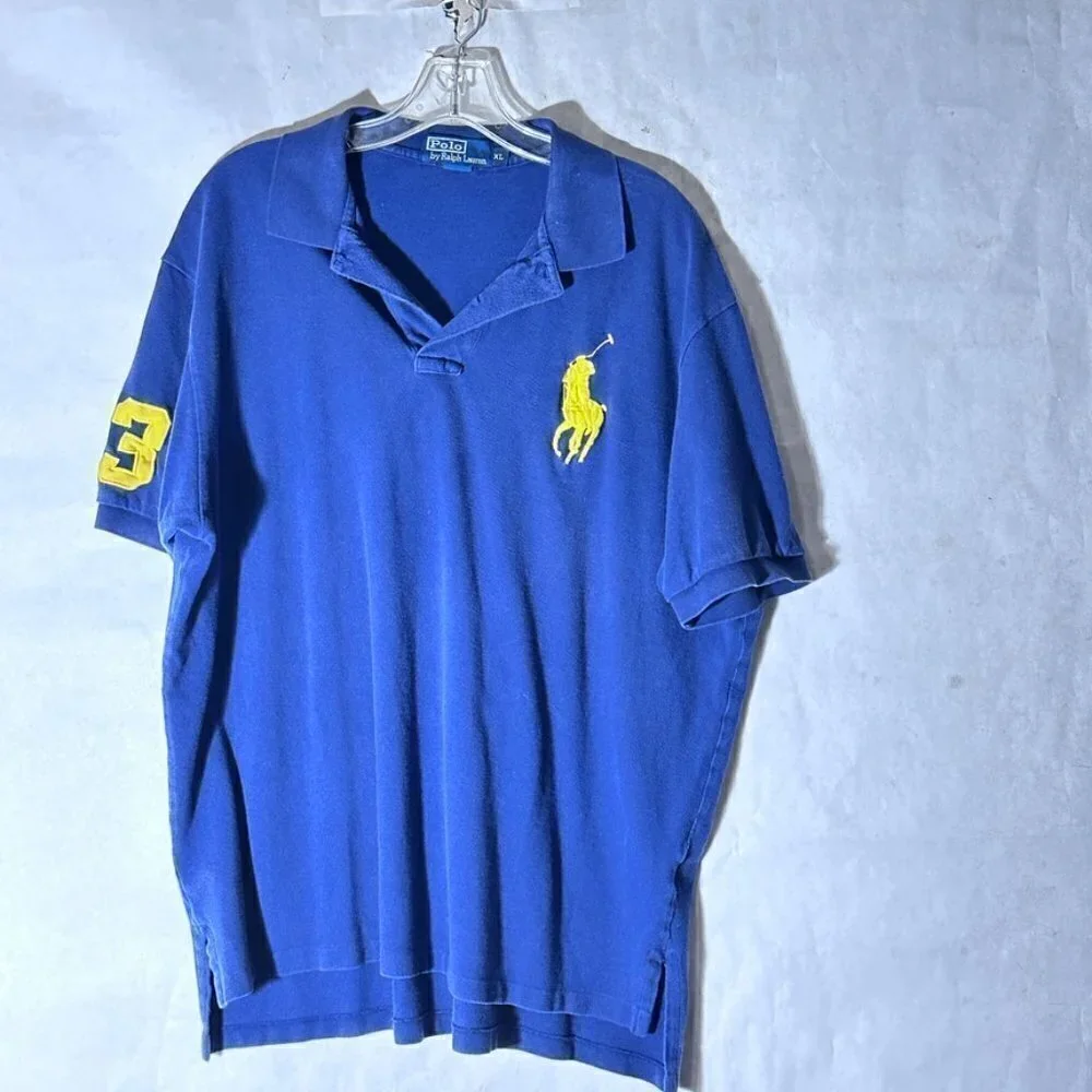Ralph Lauren Polo Big Large Pony Vintage Shirt Horse BLue Jockey VTG XL